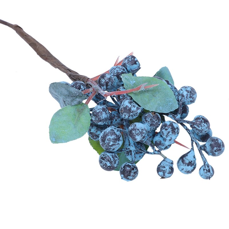 10Pcs Decoratieve Bosbessen Bes Kunstbloem Zijde Bloemen Vruchten Voor Bruiloft Home Decoratie Kunstmatige Planten Blauw