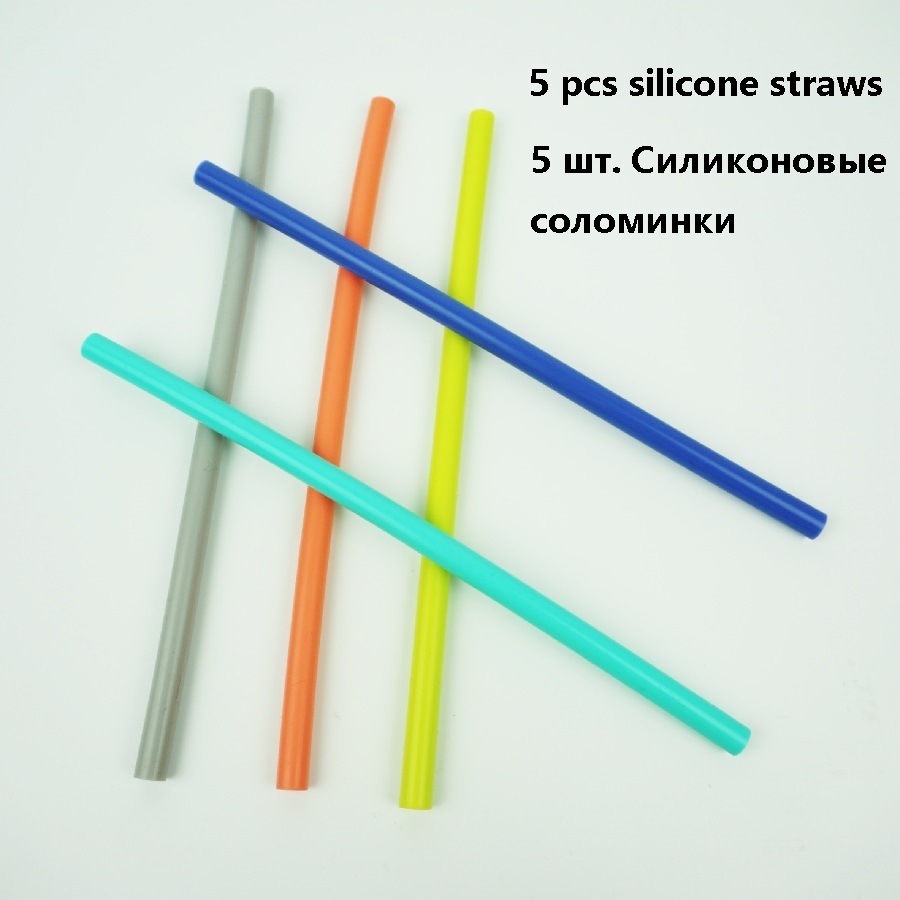 450Ml Siliconen Inklapbare Cup Handig Reizen Koffie Mok Draagbare Herbruikbare Sport Fles Met Deksels Uitbreidbaar Drinkbeker: 5 pcs straws