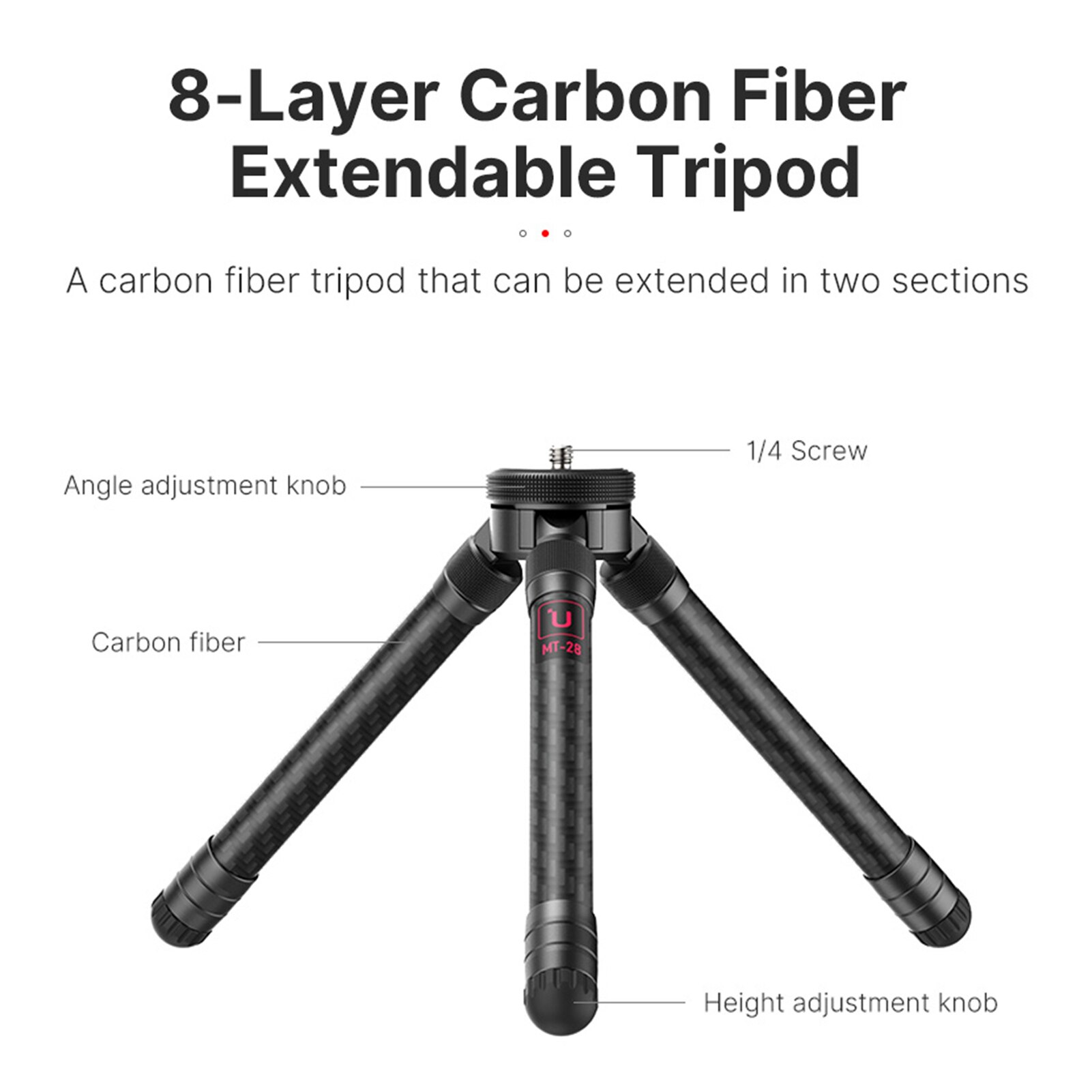 Ulanzi MT-28 Carbon Statief Uitschuifbare Statief Stand 2Kg Laadvermogen Met Koud Schoen 1/4 Schroef Statief Voor Smartphone Slr camera