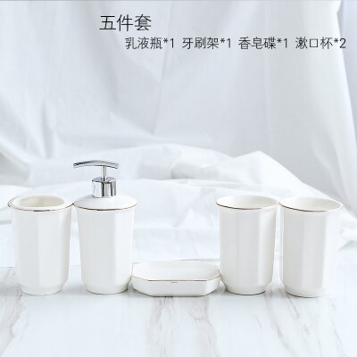 Keramische Badkamer Accessoires Set Bad Douche Wassen Pak Wc Reinigingsborstel Lotion Zeepdispenser Tandenborstelhouder Zeep Lade: 5pcs set