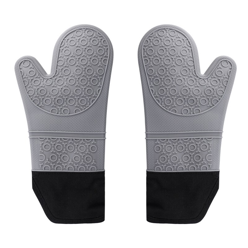 Doppel Schicht Backen Handschuhe Wärme-Beständig Silikon Handschuhe mit Baumwolle Küche Backofen Handschuhe Mikrowelle Handschuh Nicht-Unterhose Topf Halfter: 2Stck grau