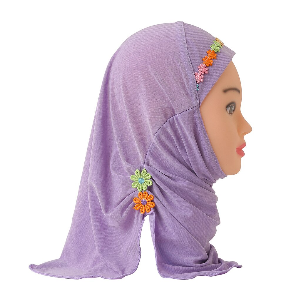 Chapeau de prière pour petite fille musulmane, une pièce, Hijab al-amira avec fleurs, couvre-cou islamique: 5