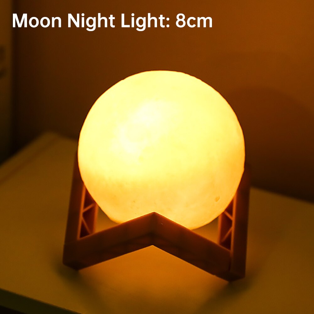 Led natlys 3d print månelampe 8cm/12cm batteridrevet med stativ stjerneklar lampe 7 farver soveværelse indretning natlys børn: 8cm