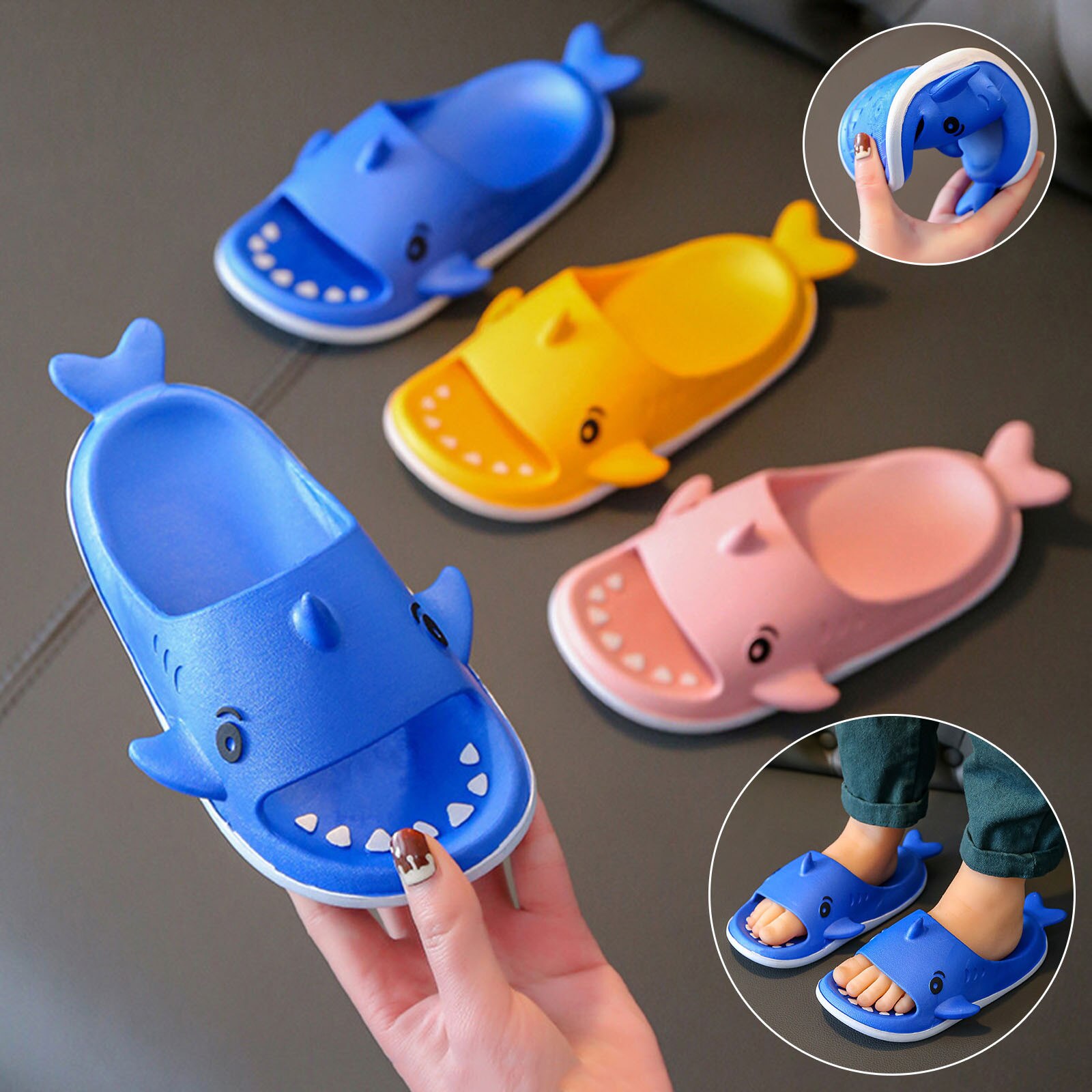 Kids Slippers For Boys Girls Cartoon Shark Shoes 1-6 Years Slippers For Home Summer Non-Slip Bath Home Bathroom Beach Shoes