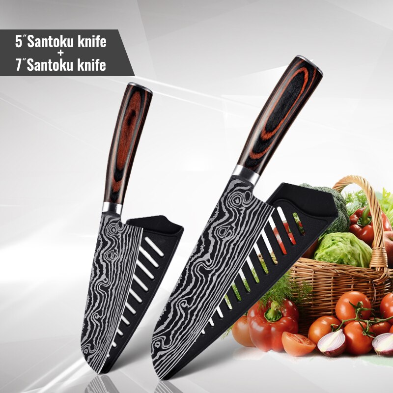 1806D1 8'' küche Messer-Set Utility kochmesser Sharp 5'' Cleaver Santoku Brot Messer Sharp küche werkzeuge: 2 PCS Value set F