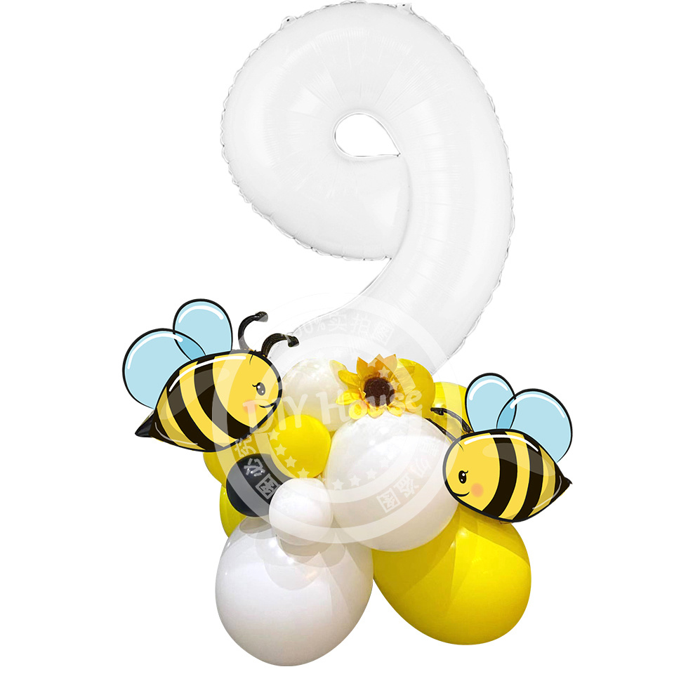 23pcs Carton Bee Balloons Tower 32inch White Number Balloon for Kids Bee Themed Happy Birthday DIY Party Decoration Supplies: Deep Sapphire