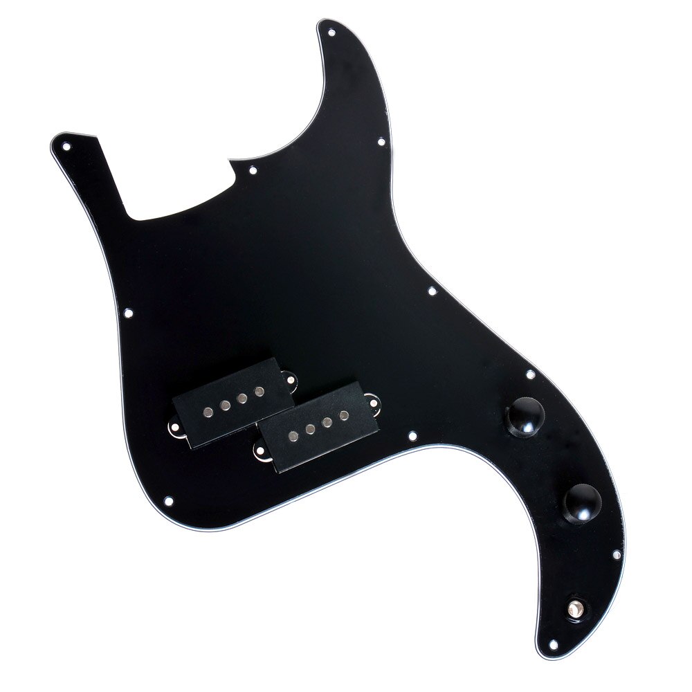 Bass Loaded Pickguard Prewired For PB Precision Bass P-Bass w/ 2 Pickups 1 Jack 2 Potentiometer Guitar Parts Replacement 3 Ply: Black-Black Knobs