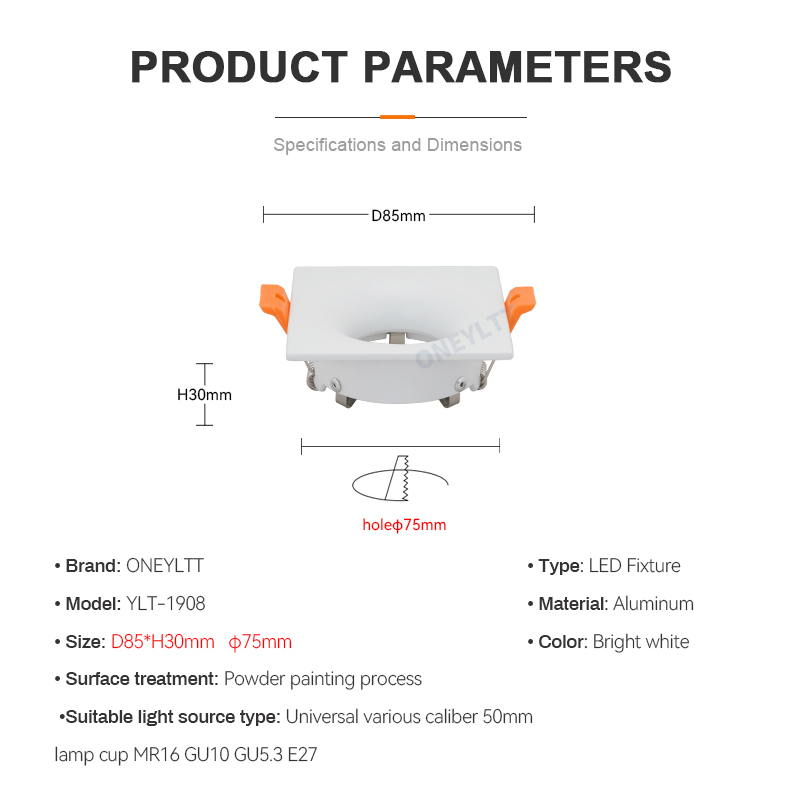 2022led Module Mr16 Anti-Glare Led Spotlight Armatuur Aluminium Ronde Vierkante Gu10 Embedded Led Downlight Frame