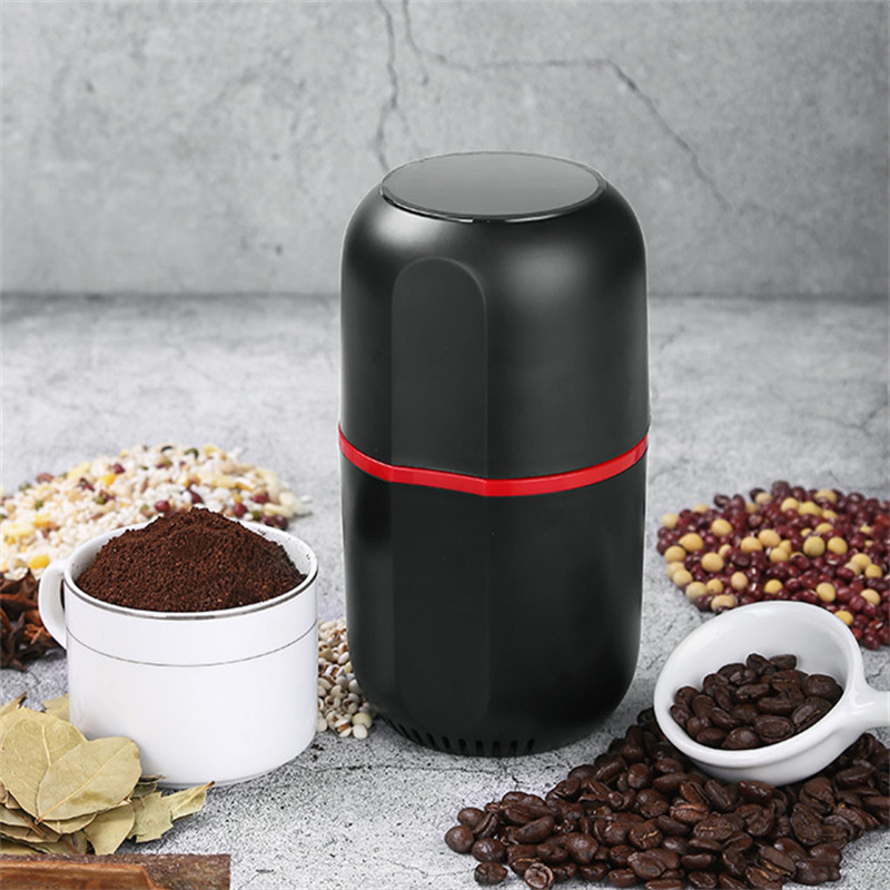 Coffee Bean Grinder Small Grinder Electric Grinder Black And White Stainless Steel Strip Hidden Switch Adjustable Thickness