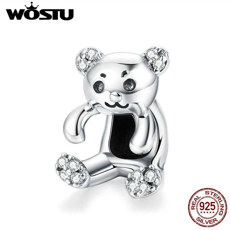 WOSTU 925 Sterling Silver Lovely Hug Bear Beads Fit Charm Bracelet Pendant Original Unique Jewelry Accessories CQC984