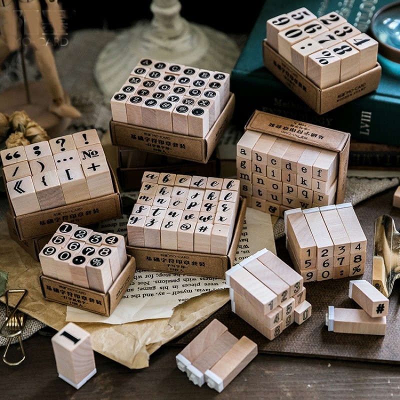 Arabische Cijfers Vintage Schrijfmachine Letters Van Alfabet Houten Stempel Set Hobby Diy Craft 9 Patronen Beschikbaar