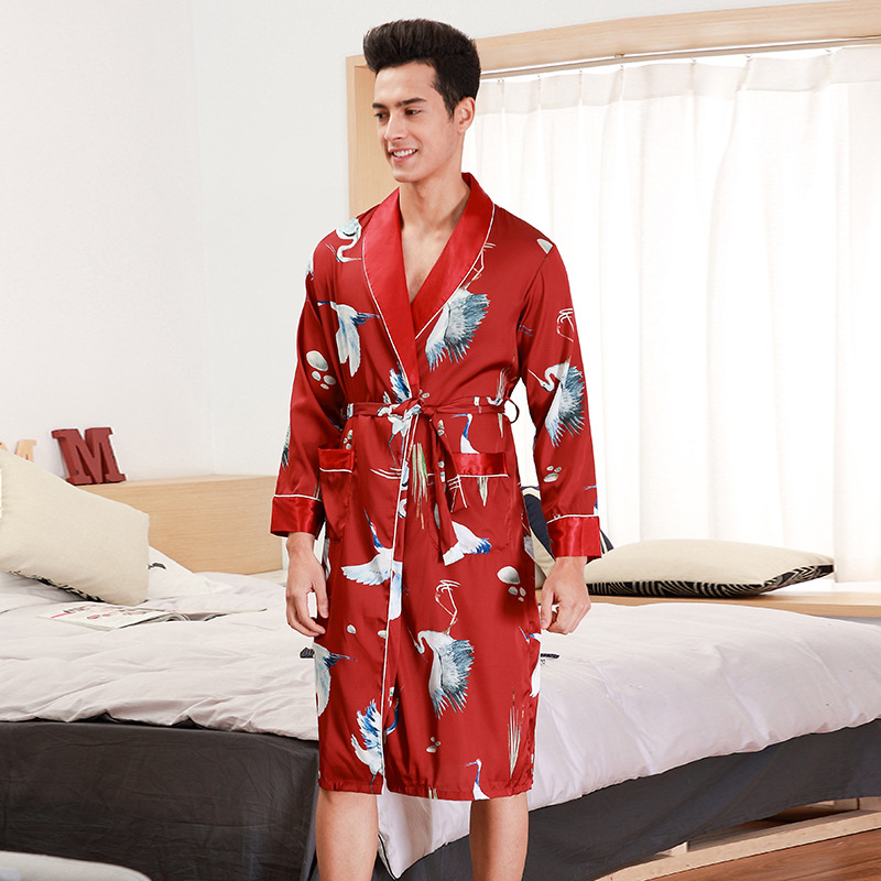 Korte Nachtkleding Nacht Kleding Gewaad Chinese Mannen Satijn Thuis Dressing Sexy Print Nachtkleding Home Kleding Zomer Badjas Kimono Gown