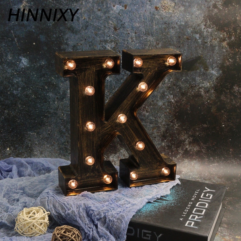 Hinnixy 26 lettre lampe Style industriel LED veilleuse 3D Alphabet lampe batterie café Bar éclairage de décoration de noël