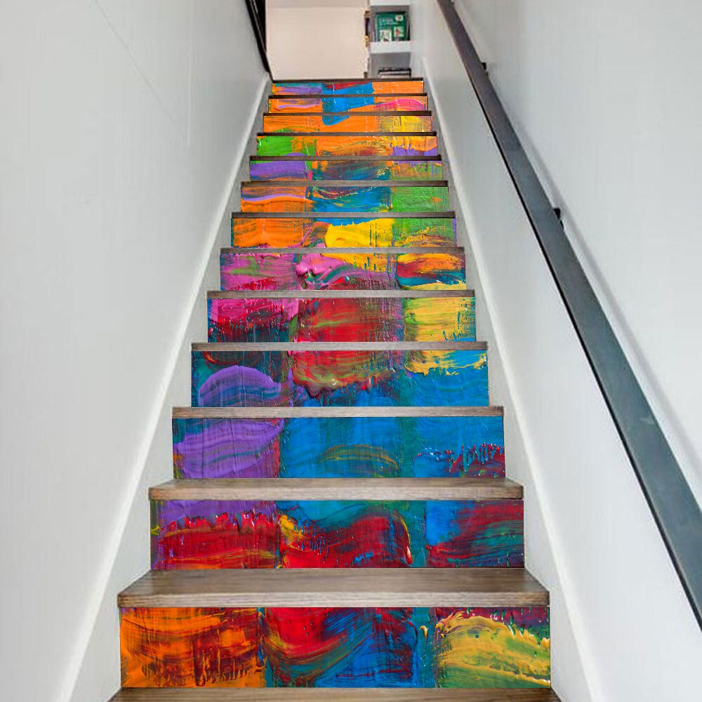 Abstract Art Painting Vinyl Staircase Sticker For House Stairs Decoration DIY Wall Stickers Waterpoof Peel &amp; Stick PVC Wallpaper