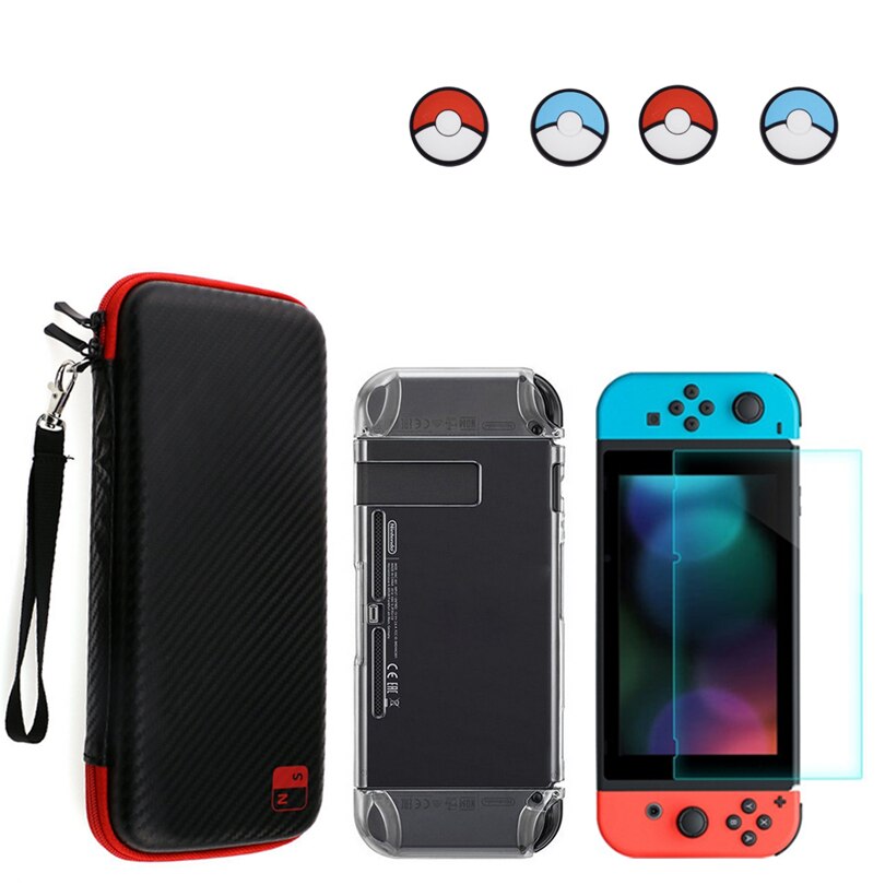 For Nintend Switch NS Console Carrying Storage Bag Tempered Glass Screen Protector Shell + Silicone Case for Joy-Con Accessories: Pack G