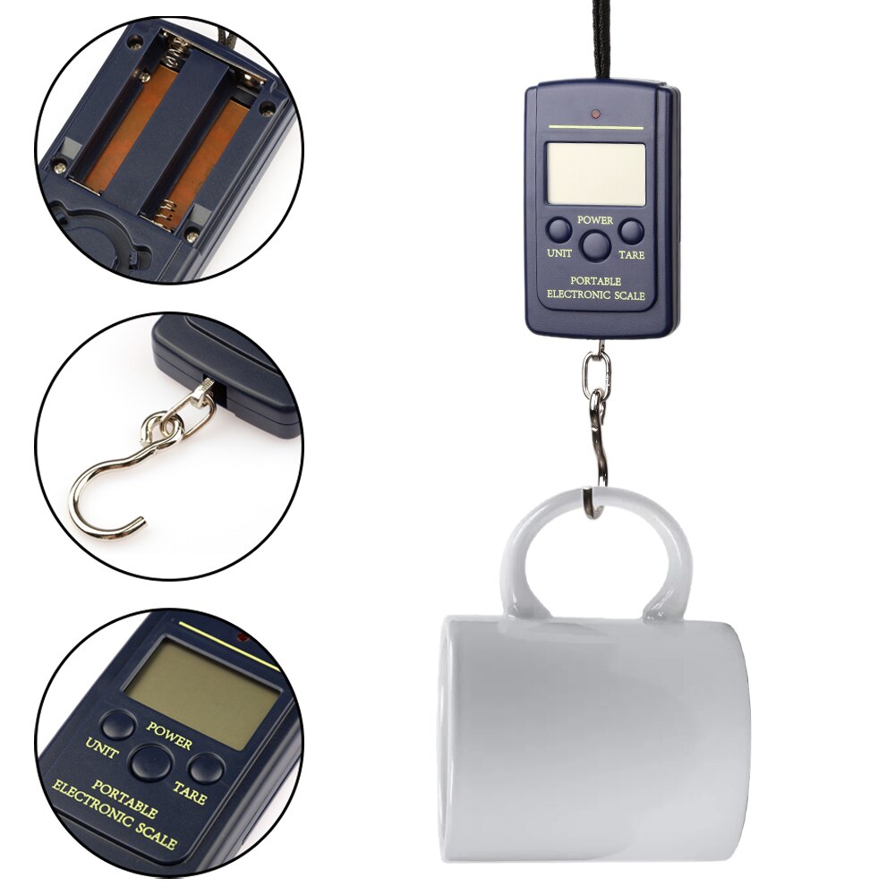 Mini báscula Digital de 40kg X 10g para equipaje de pesca, pesaje de viaje, Steelyard, balanza electrónica portátil con gancho colgante, báscula de mano