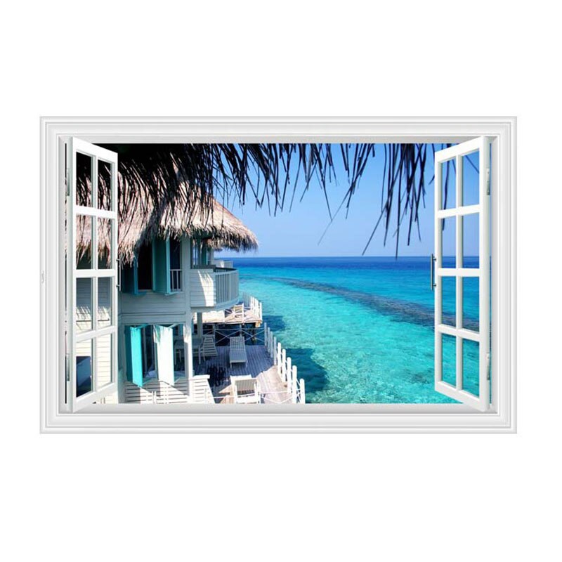 3D stickers Mediterranean blue false window scenery bedroom living room hotel decoration wall stickers: G