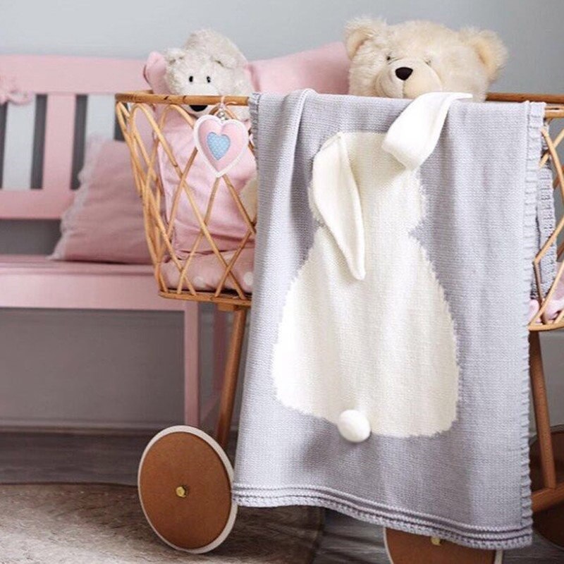 Cobertor com orelhas de coelho roupas com três tamanhos de coelho roupas infantis de malha infantil primavera inverno cobertor de dormir: grey1