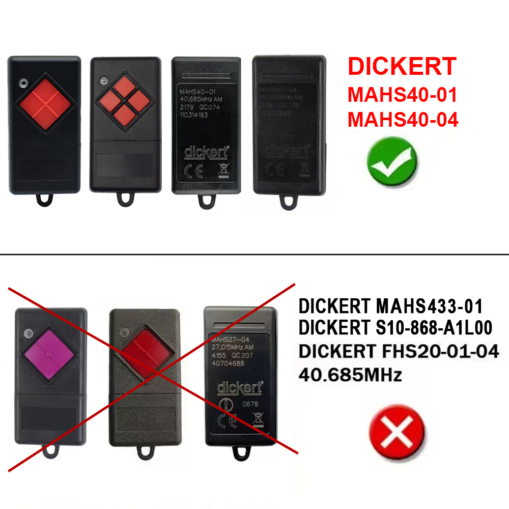 Fernbedienung 40 MHz DICKERT 1 Geschmack 40,685 MHz MAHS40-01MAHS40-04 Garagentoröffner Absender Ersatz