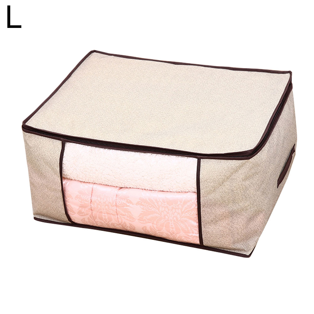 Non Woven Fabric Storage Bag Quilt Clothes Blanket Pillow Storage Organizer: Beige Yellow / M