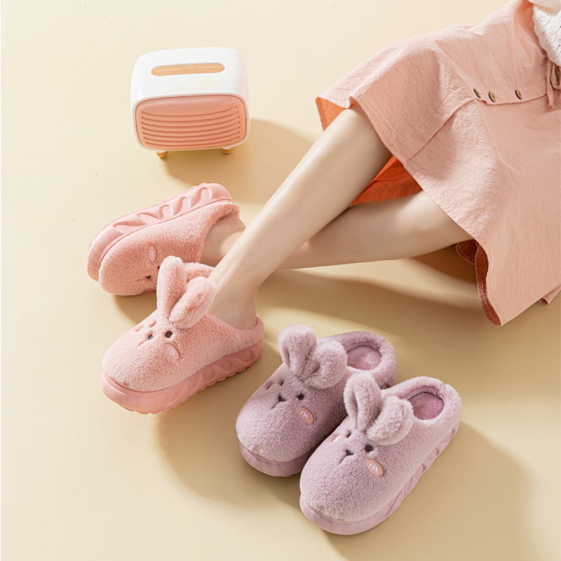 Winter Vrouwen Thuis Katoen Slippers Indoor Gezellige Zachte Glijbanen Schattige Konijn Oor Platform Schoenen Cartoon Bunny Antislip slippers