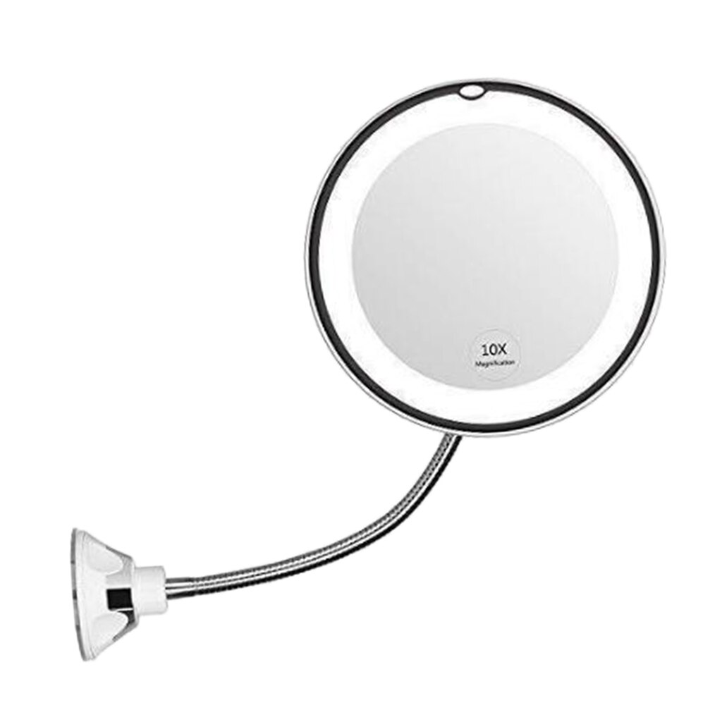 Miroir de maquillage à col de cygne Flexible avec grossissement 10X, miroir LED pivotant pour salle de bain éclairé par LED