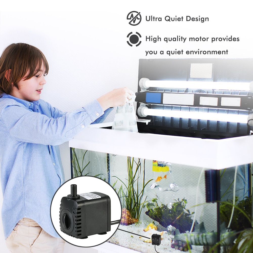 AC 220-240V Water Pump Water Fountains Pump Filter Fish Pond Ultra-Quiet Submersible Pump for Aquarium Tank Fountain 600L/H 8W