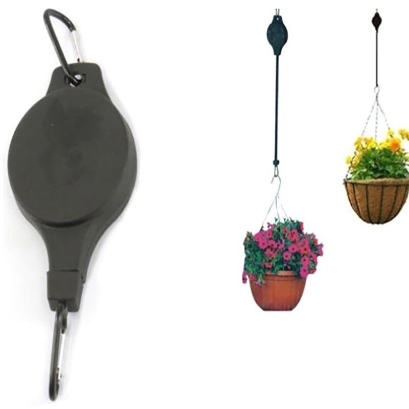 Zwarte intrekbare tuinkatrolmand, ophanghaak, plantenbakhaak, plantenbakhouder van kunststof, bloempot voor huishoudelijk gebruik