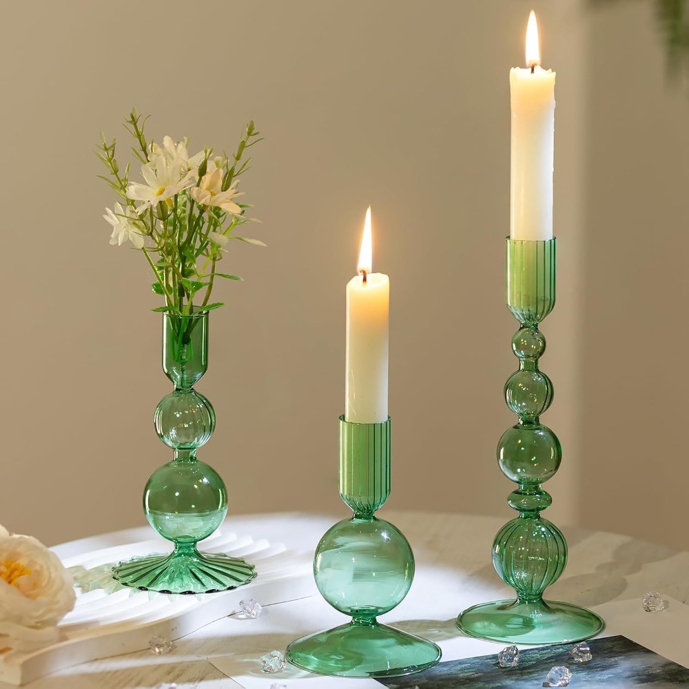 3 pçs castiçais de vidro castiçais cônicos de vidro groovy ondulado elegante vela vara para decoração de festa em casa