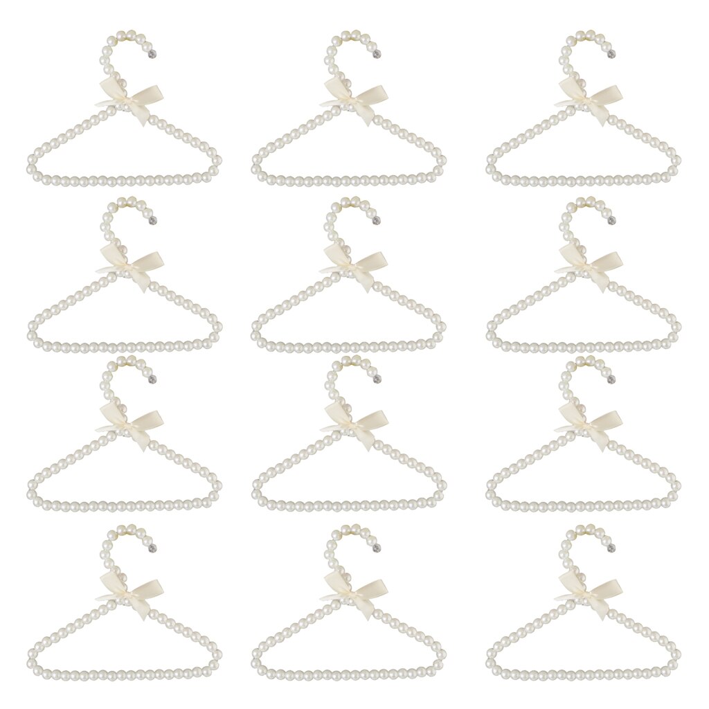 Pak Van 12, Baby Kleding Parel Hangers, kinderen Kids Parel Kralen Kleerhangers Met Lint Strik (Wit)