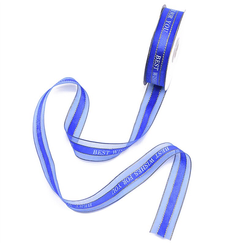 25mm 5m beste wensen voor jou organza lint voor bruiloft kerstfeest decoraties diy strik knutsel linten kaart inpakken: Koningsblauw