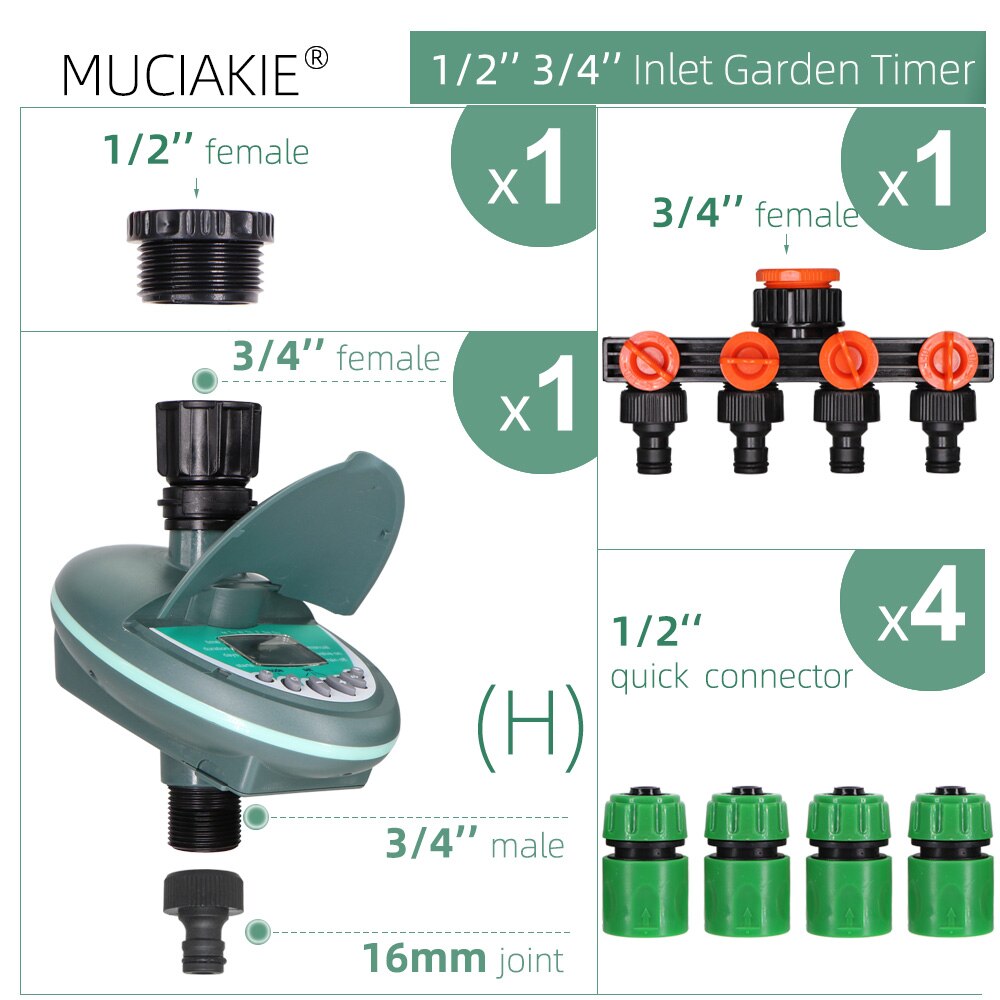 Temporizador de riego programable para jardín, controlador de sistema de riego por goteo, pantalla LCD programable automática, para balcón, patio, plantas: J