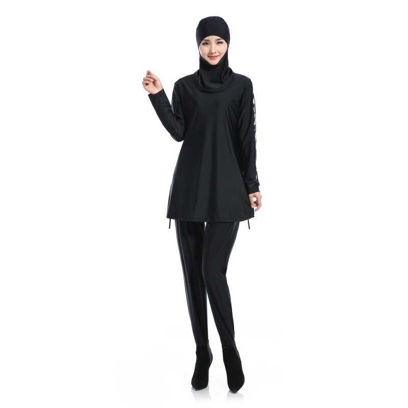 Zwarte Islamitische Moslim Vrouwen Volledige Cover Bescheiden Badmode Beachwear Zwemmen Kostuums