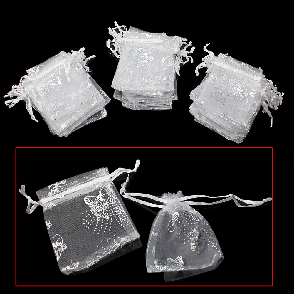 50 stücke Super Organza Beutel Für Hochzeit Party Süssigkeit Schmuck Weiß Schmetterling Dekor Beutel Taschen Zubehör Lagerung Tasche