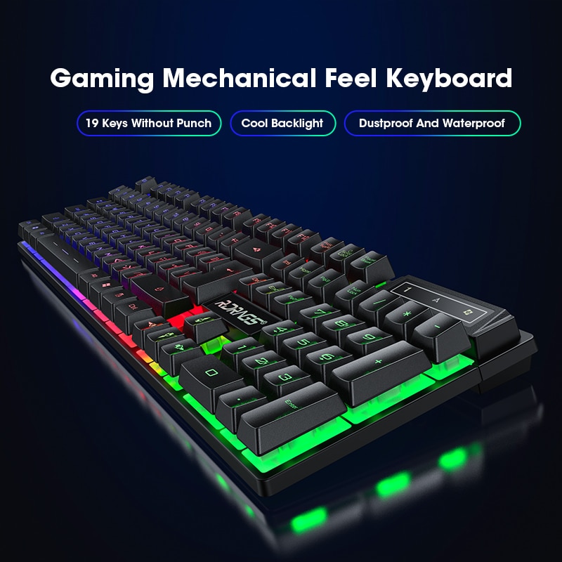 Wired Gaming Keyboard Mouse Gamer Kit PC Gamer Mechanical Feel Keyboards Rainbow Backlight Computer Backlit 104 Keys Keycaps Set