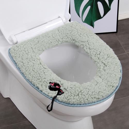 Couvercle de siège de toilette confortable et lavable pour la salle de bain, à la maison, en hiver, tapis de couverture et coussin avec support, Gadget pour la salle de bain à la maison: green