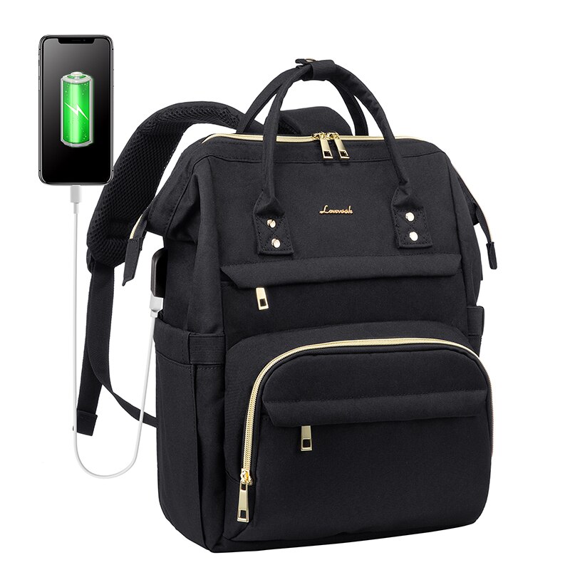 LOVEVOOK women bag laptop backpacks multifunctional canvas backpacks unisex waterproof anti-thieft backpacks for school/work: Black