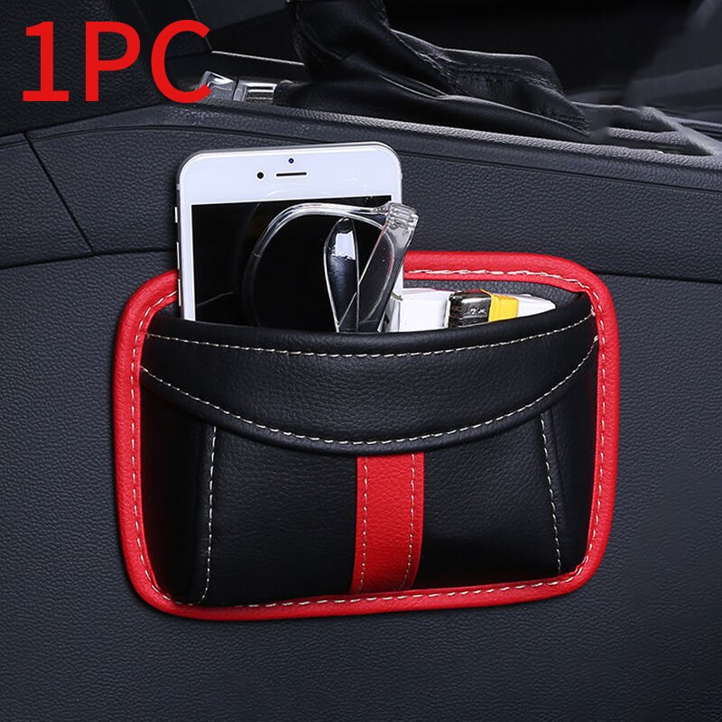 Car Organizer Storage Pocket No Track Paste at Auto Side Door /Seat Back/Dashboard Organizer for Small Car Gadgets Phone Cards: Black Red 1pc