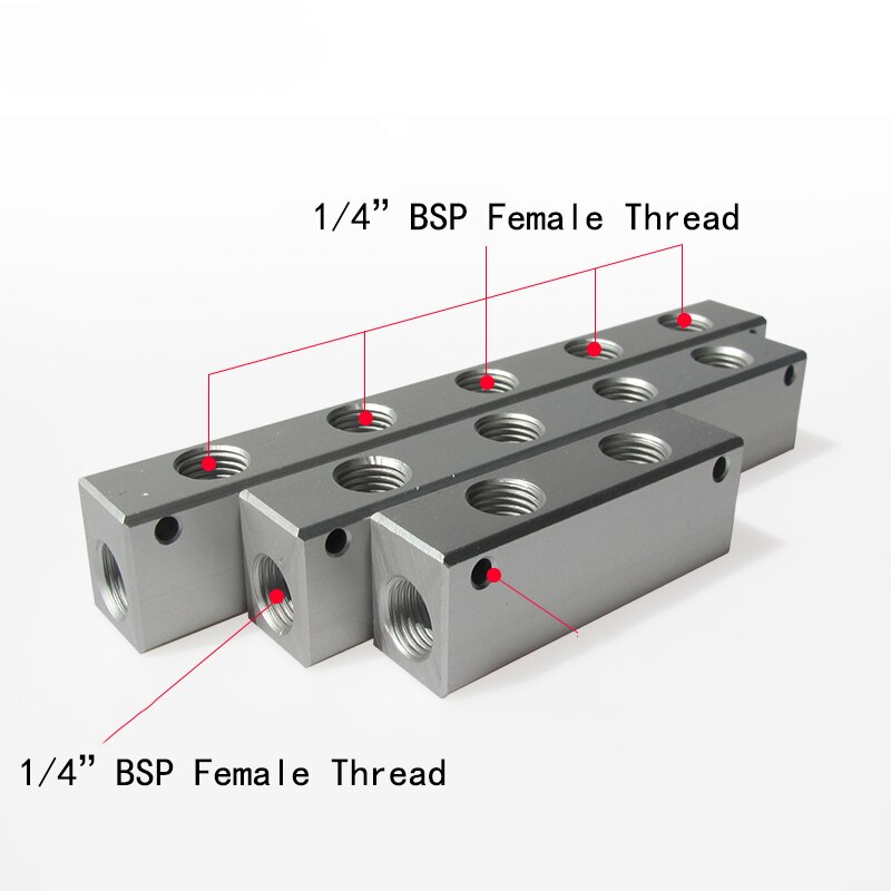 25 x 20mm 1/4 "bsp kvinnlig pneumatisk koppling snabbkoppling gasfördelare grenrörsdelare aluminiumblock för luftkompressor