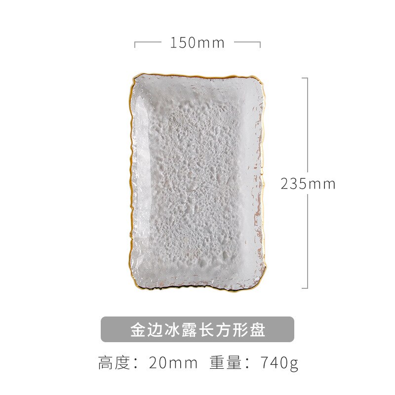 Japanese Hammer Glass Dinner Plate Platter Fruit Salad Sushi Long Serving Plate Square Plate Tableware Dessert Plate: Long Glod Plate