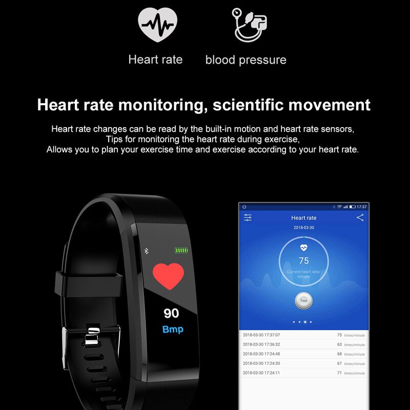 115plus Smart Uhr Männer Frauen Herz Rate Monitor Blutdruck Fitness Tracker Smartwatch Sport Uhr für ios android + BOX
