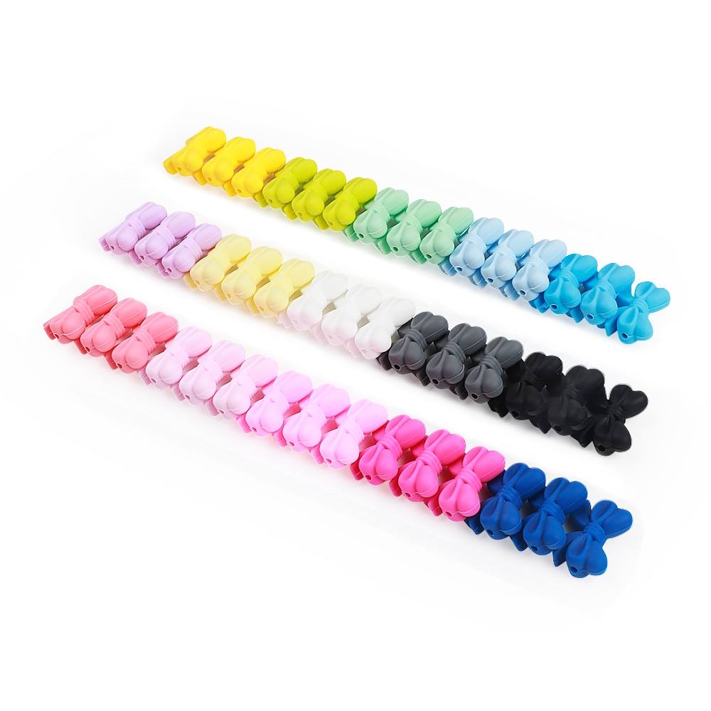 *20 st tecknade silikonpärlor bpa gratis fluga barnmatskvalitet tandningshalsband diy bowknot tuggbar barnbarns tandning