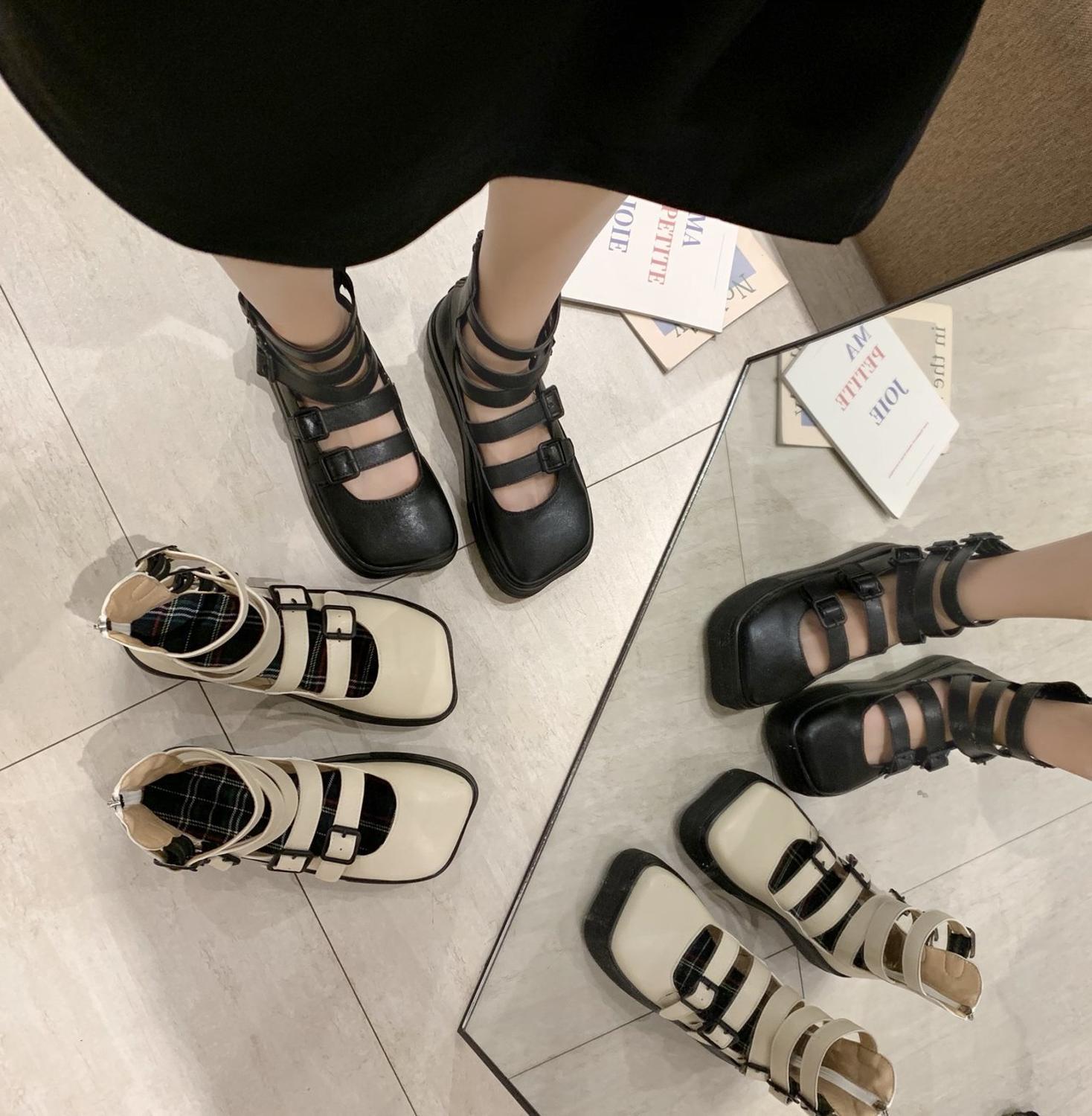 Dam pump gothic skor fotled hög chunky klack plattform punk creepers skor kvinnligt spänne bekvämt