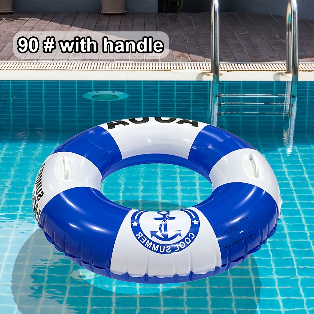 1pc färgstarka badringar med dubbla airbagar - uppblåsbar poolmadrass med handtag, slitstark pvc, blå och gulrandig för sommaren: Gul