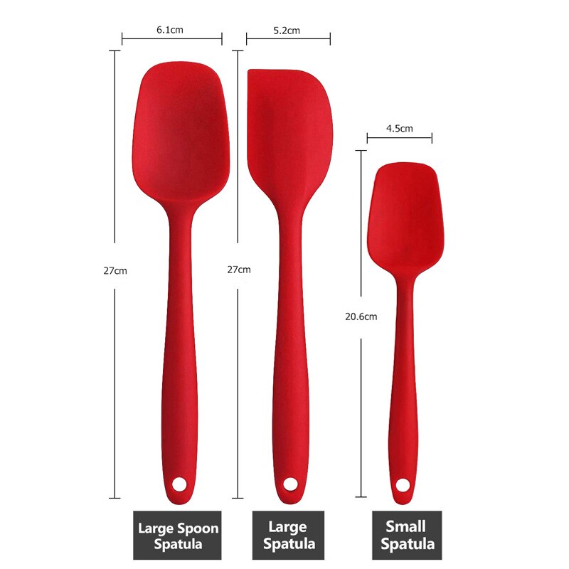 6Pcs Silikon Kuchen Spatel Mischen Sets Gebäck Schaber Non Stick Butter Treuer Jar Mixer Kochen Spachtel Löffel Küche Backen: 3pcs Spatula Set Red