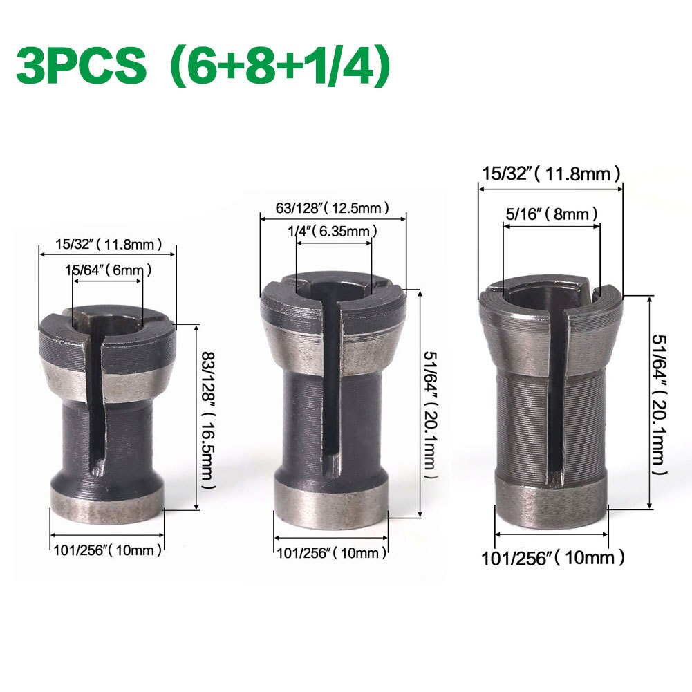 1 Set 1/4 ''6Mm 6.35Mm 8Mm Schacht Frees Spantang Graveren Trimmen Frees Voor hout Frezen Houtbewerking: 3PCS 6MM8MM1I4 inch