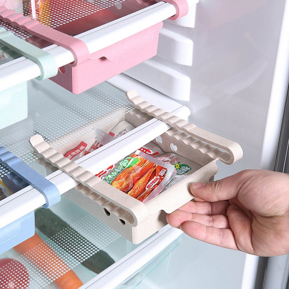 Adjustable Kitchen Refrigerator Storage Rack Kitchen Organizer Fridge Freezer Shelf Holder Drawer Organiser