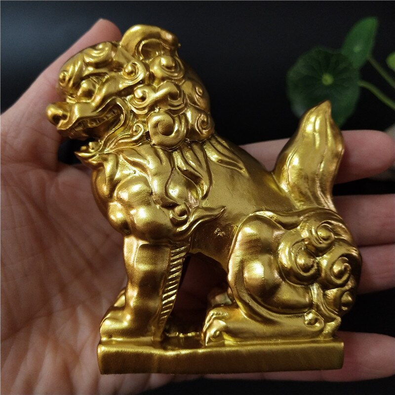 2 stk gylne kinesiske løver statue skulpturer dyr figurer feng shui ornamenter håndverk hage dekorasjon statuer for hjemmet