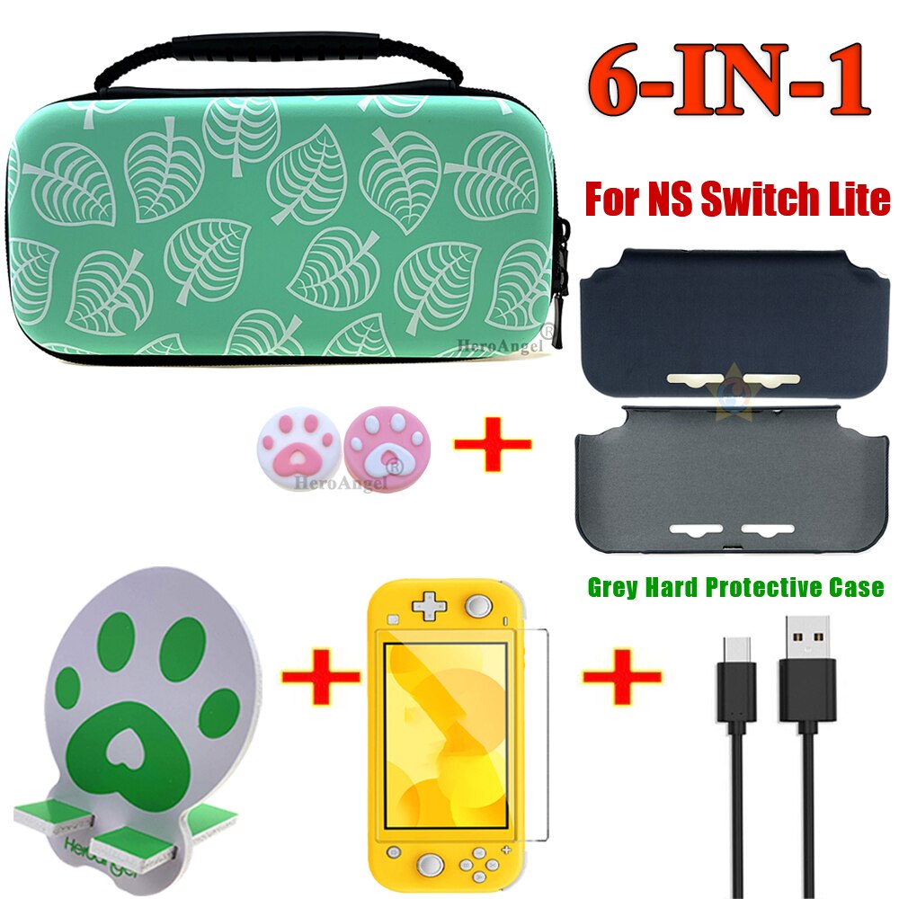 Bolsa verde 7 en 1 para Nintendo Switch Lite, Mini consola Estuche de transporte, bolsa protectora de viaje con estuche de tarjetas de juego: Lite HandBag 6IN1 C