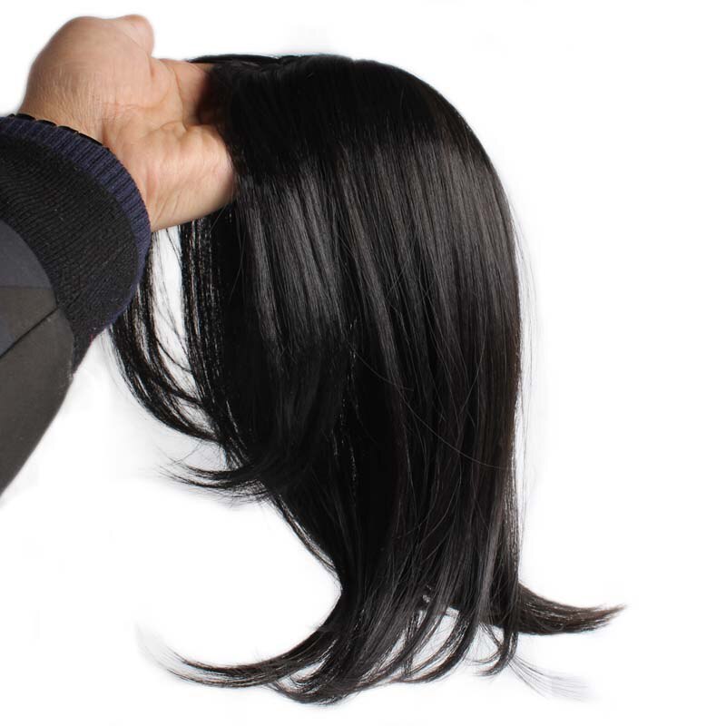 Vreugde &amp; Beauty 10 Inch Synthetisch Haar Clip In Toupetje Haarstukjes Steil Haar Bang Fringe Top Sluitingen Haarspelden Voor Mannen en Vrouwen